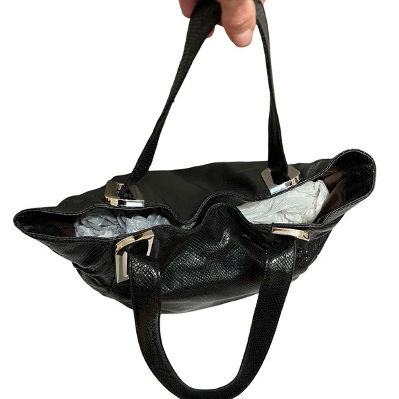 Kooba Black Snake Embossed Leather Oversized Tote Shoulder Bag - Picture 6 of 10